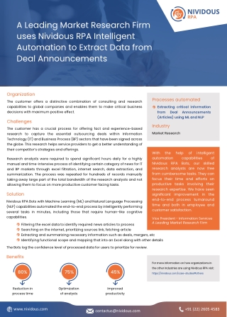 A Market Research Firm uses Nividous Intelligent Automation to Extract Data from Deal Announcements