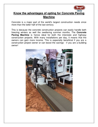 Know the advantages of opting for Concrete Paving Machine