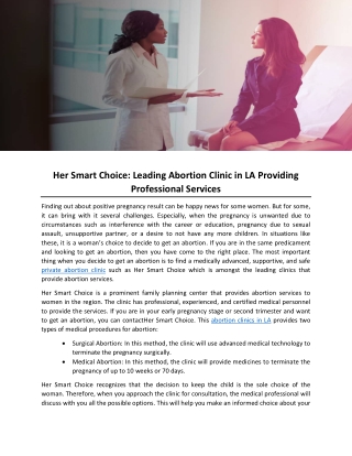 Her Smart Choice- Leading Abortion Clinic in LA Providing Professional Services