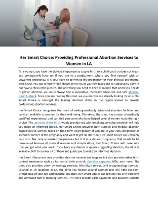 Her Smart Choice- Providing Professional Abortion Services to Women in LA