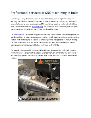 Professional services of CNC machining in India