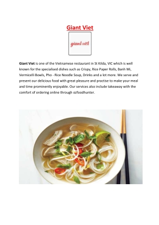 5% Off - Giant Viet - Vietnamese food Takeaway Menu St Kilda, VIC