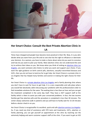 Her Smart Choice- Consult the Best Private Abortion Clinic in LA