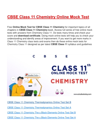 Free Online test for class 11 Chemistry all chapters