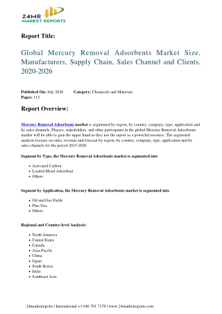 Mercury Removal Adsorbents Market Size, Manufacturers, Supply Chain, Sales Channel and Clients, 2020-2026