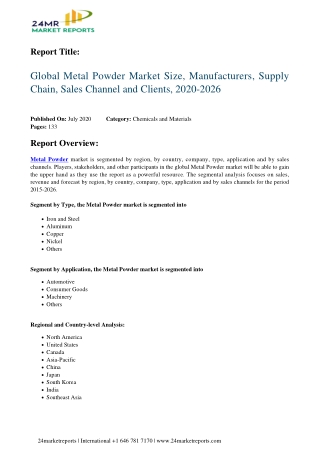 Metal Powder Market Size, Manufacturers, Supply Chain, Sales Channel and Clients, 2020-2026