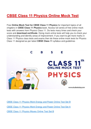 Free Online test for class 11 Physics all chapters