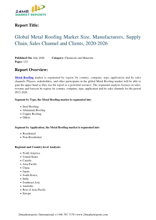 Metal Roofing Market Size, Manufacturers, Supply Chain, Sales Channel and Clients, 2020-2026