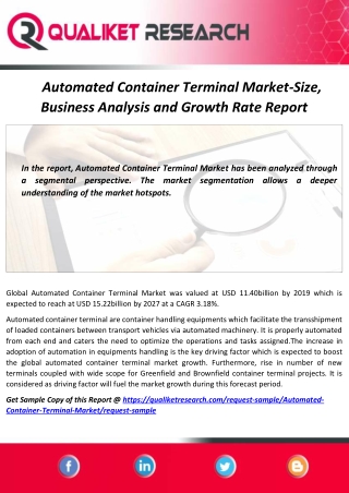 Global Automated Container Terminal Market will grow at High CAGR during Forecast Perioad 2027