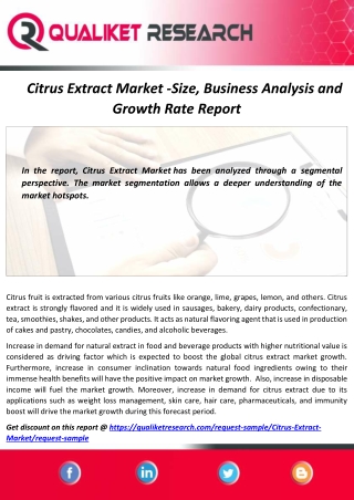 Global Citrus Extract Market Top Companies and Global Regional Analysis Report