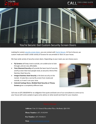 You're Secure: Get Custom Security Screen Doors