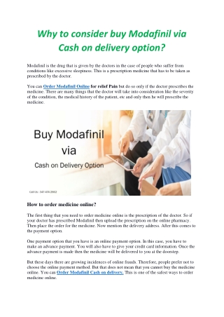 Why to consider buy Modafinil via Cash on delivery option?