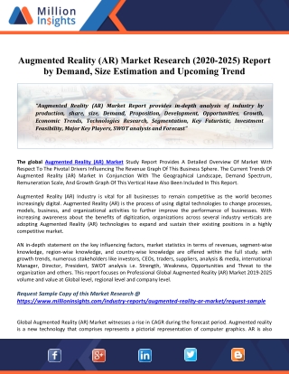 Augmented Reality (AR) Market Size Estimation, Revenue, Key Drivers, Upcoming Trends to Forecast 2025