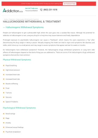 HALLUCINOGENS WITHDRAWAL & TREATMENT