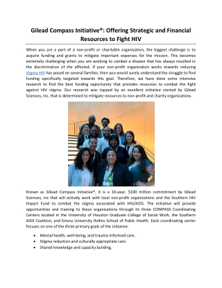 Gilead Compass Initiative®: Offering Strategic and Financial Resources to Fight HIV