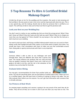 5 Top Reasons To Hire A Certified Bridal Makeup Expert