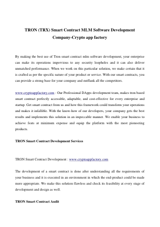 TRON (TRX) Smart Contract MLM Software Development Company-crypto app factory