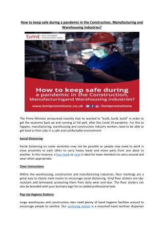How to keep safe during a pandemic in the Construction, Manufacturing and Warehousing industries?