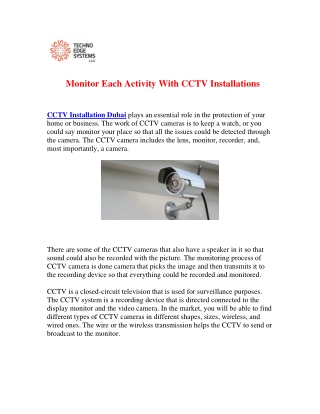 Monitor Each Activity With CCTV Installations