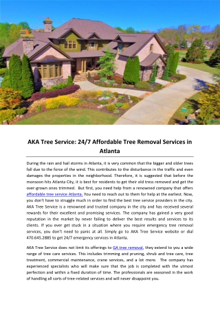 AKA Tree Service: 24/7 Affordable Tree Removal Services in Atlanta