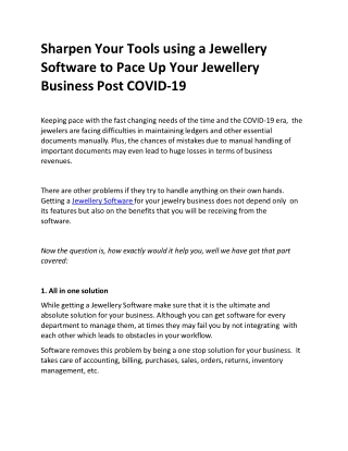 Sharpen Your Tools using a Jewellery Software to Pace Up Your Jewellery Business Post Covid-19