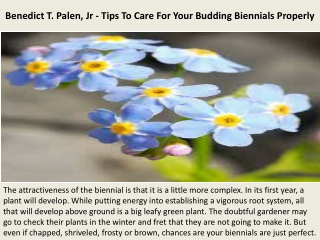 Benedict T. Palen, Jr - Tips To Care For Your Budding Biennials Properly