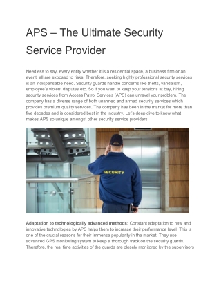 APS – The Ultimate Security Service Provider