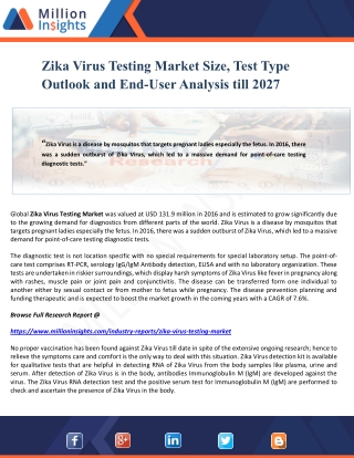 Zika Virus Testing Market Size, Test Type Outlook and End-User Analysis till 2027