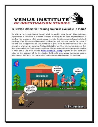Is private detective training course is available in India