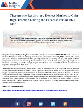 Therapeutic Respiratory Devices Market to Gain High Traction During the Forecast Period 2020-2025