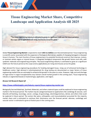 Tissue Engineering Market Share, Competitive Landscape and Application Analysis till 2025