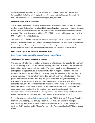 Vehicle Analytics Market By Component, Deployment, Application and By End User With Forecast 2023