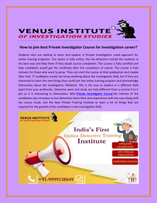 How to join best private investigator course for investigation career