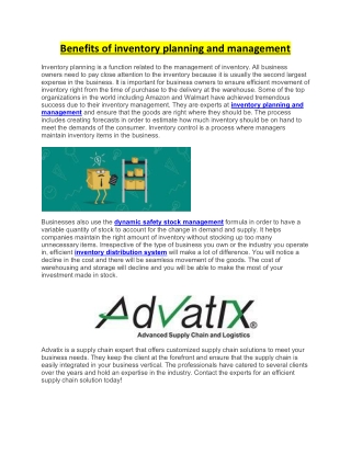 Benefits of inventory planning and management