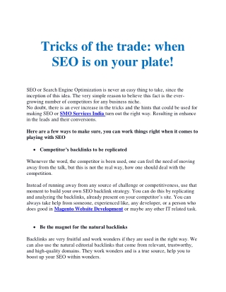 Tricks of the trade: when SEO is on your plate!