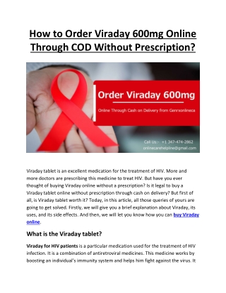 How to Order Viraday 600mg Online Through COD Without Prescription?