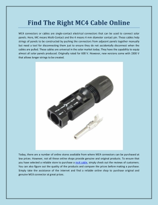 Find The Right MC4 Cable Online