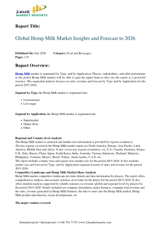 Hemp Milk Market Insights and Forecast to 2026
