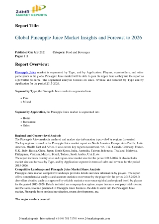 Pineapple Juice Market Insights and Forecast to 2026