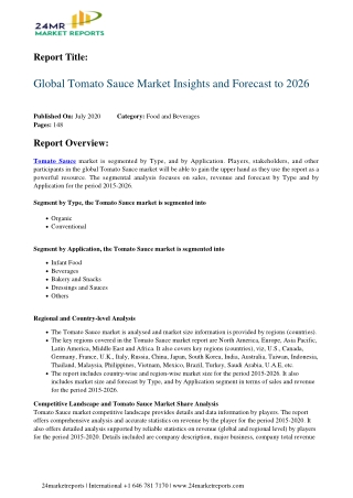 Tomato Sauce Market Insights and Forecast to 2026