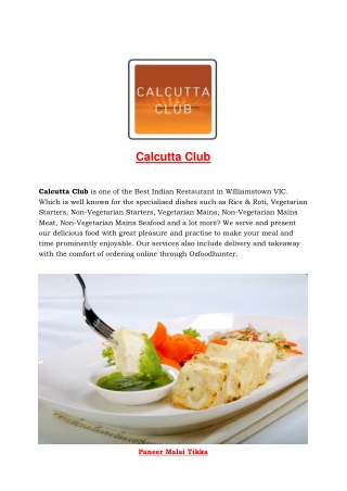 5% OFF - Calcutta club menu - Indian Restaurant Williamstown, Vic