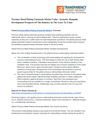 Precious Metal Plating Chemicals Market Value, Business Outlook with COVID-19 Scenario to 2026