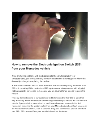 How to remove the Electronic Ignition Switch (EIS) from your Mercedes vehicle