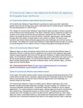 UV-Cured Acrylic Adhesive Tapes Market Size By Product, By Application, By Geographic Scope And Forecast