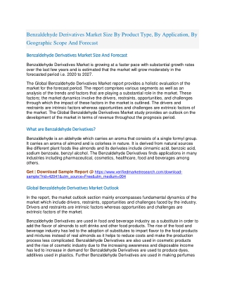 Benzaldehyde Derivatives Market Size By Product Type, By Application, By Geographic Scope And Forecast