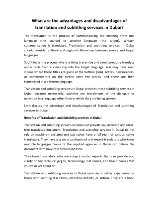 What are the advantages and disadvantages of translation and subtitling services in Dubai?