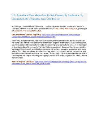 U.S. Agricultural Tires Market Size By Sale Channel, By Application, By Construction, By Geographic Scope And Forecast