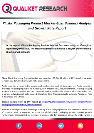 Plastic Packaging Product Market Research Report Is Projected To Witness Considerable Growth by 2027