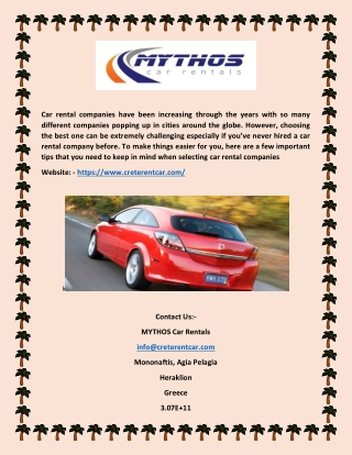 Car Hire in Crete  MYTHOS Car Rentals -- (creterentcar)