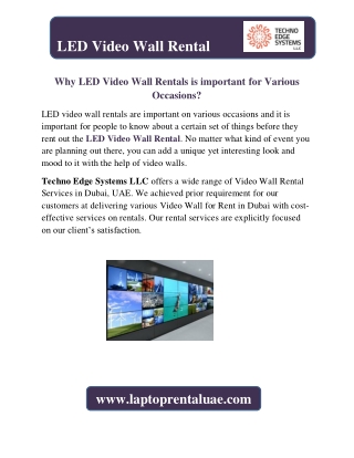 Why LED Video Wall Rentals is important for Various Occasions?